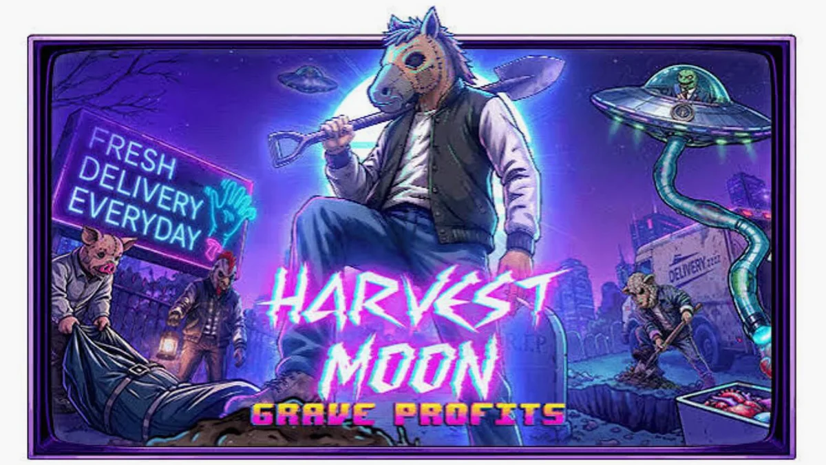 Tampilan visual slot Harvest Moon Grave Profits dengan tema horor sci-fi yang mencekam